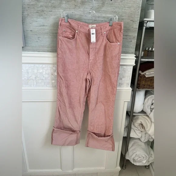 NWT new 31 Anthropologie pilcro Scotty corduroy cuffed pants straight leg pink - Picture 11 of 16